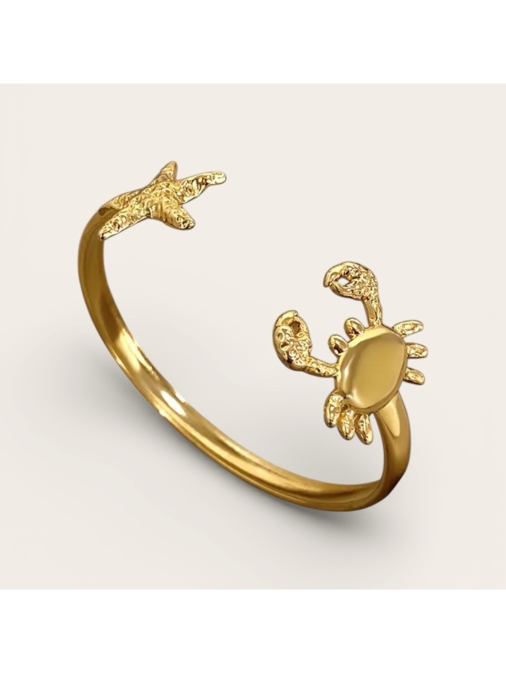 Gold Starfish & Crab Nautical Open Cuff Bracelet Waterproof Hypoallergenic Beach